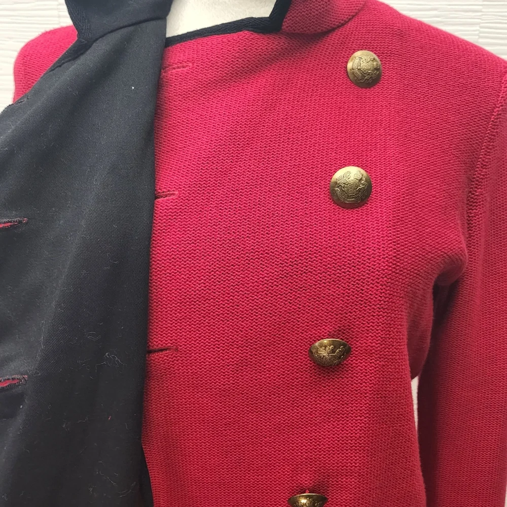 Lauren RALPH LAUREN RED Sweater Military BLAZER JACKET Sz M Gold Button Holiday - Picture 7 of 10